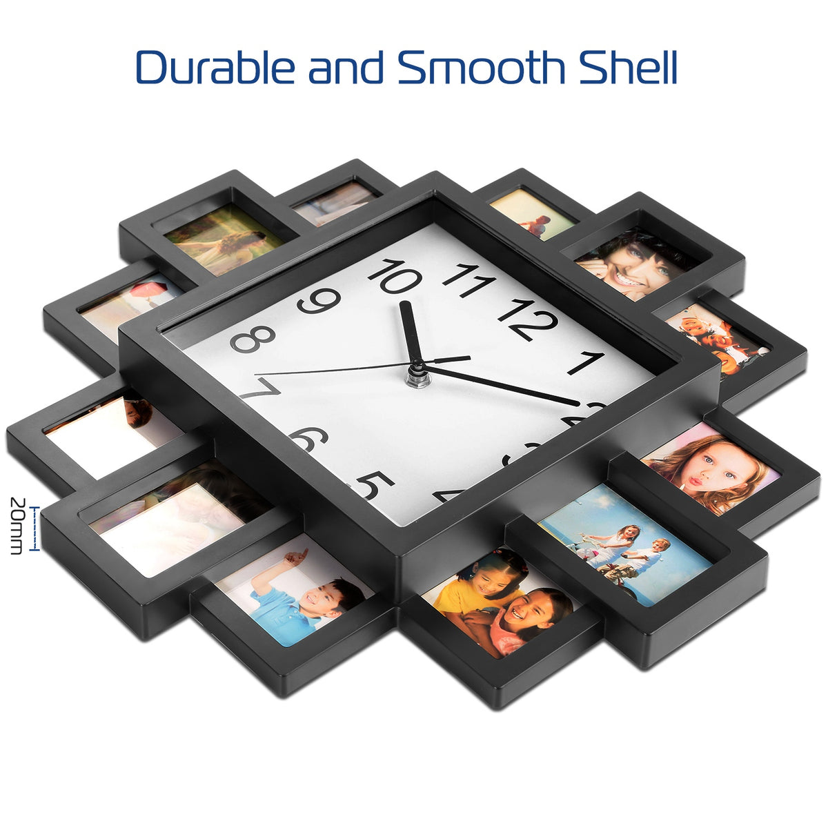 Photo Frame Wall Clock, 12 Photo Collage Frame Silent Quartz Wall Clock for Home Decor, Family Memory Picture Clock Gift