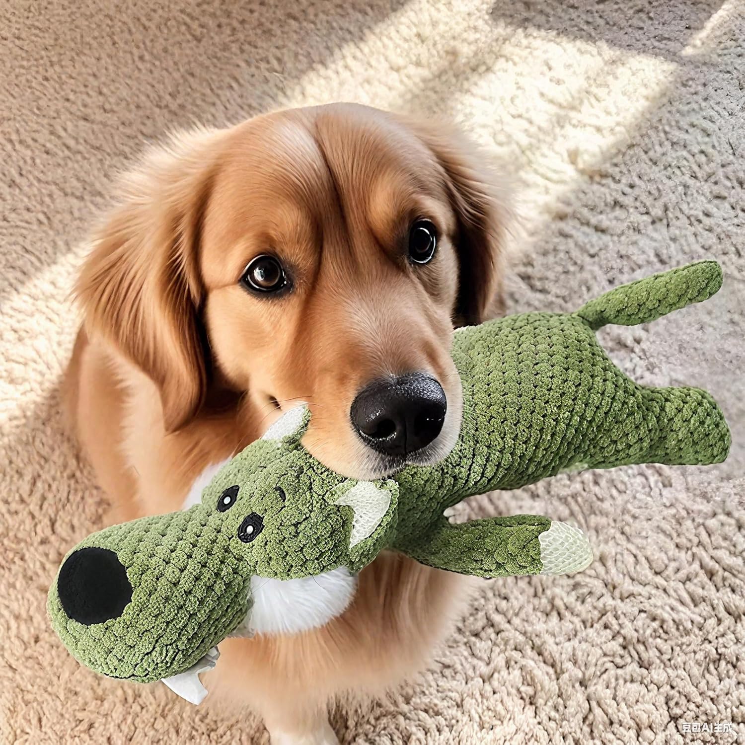 Plush Chew Toys for Large Dogs, Wolf Squeaky Dog Toys for Small Medium Large Dog, Durable Stuffed Pet Chew Toy for All Breeds - Large Size, Green