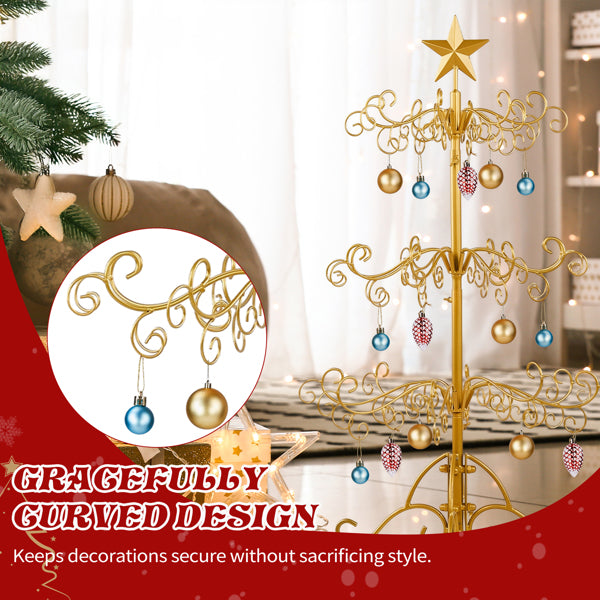 AEELLEEA 3 ft Gold Metal Christmas Ornament Display Tree, 3-Tier Holiday Decor Stand for Ornaments, Cards and Photos