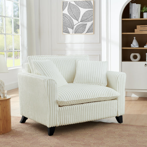 AEELLEEA Ivory Corduroy Accent Chair with Pillows, Modern Upholstered Armchair for Living Room or Bedroom