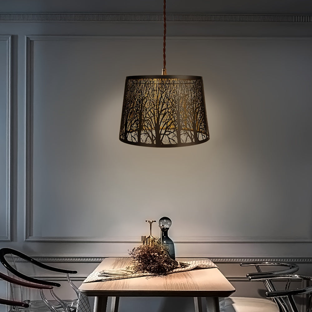 Forest Pattern Drum Lamp Shades Set of 2 – 10" Top x 12" Bottom x 8" High, Natural Replacement Shades for Table Lamps