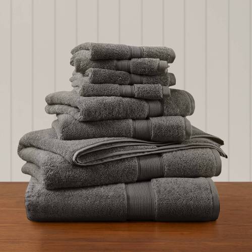 8-Piece Ultra-Soft 100% Cotton Absorbent Towel Set, Charcoal