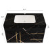 Black Marble Bathroom Vanity with Sink, Modern Freestanding Cabinet, Black Marble Top with White Basin, Doors and 2 Drawers, Gold Handles