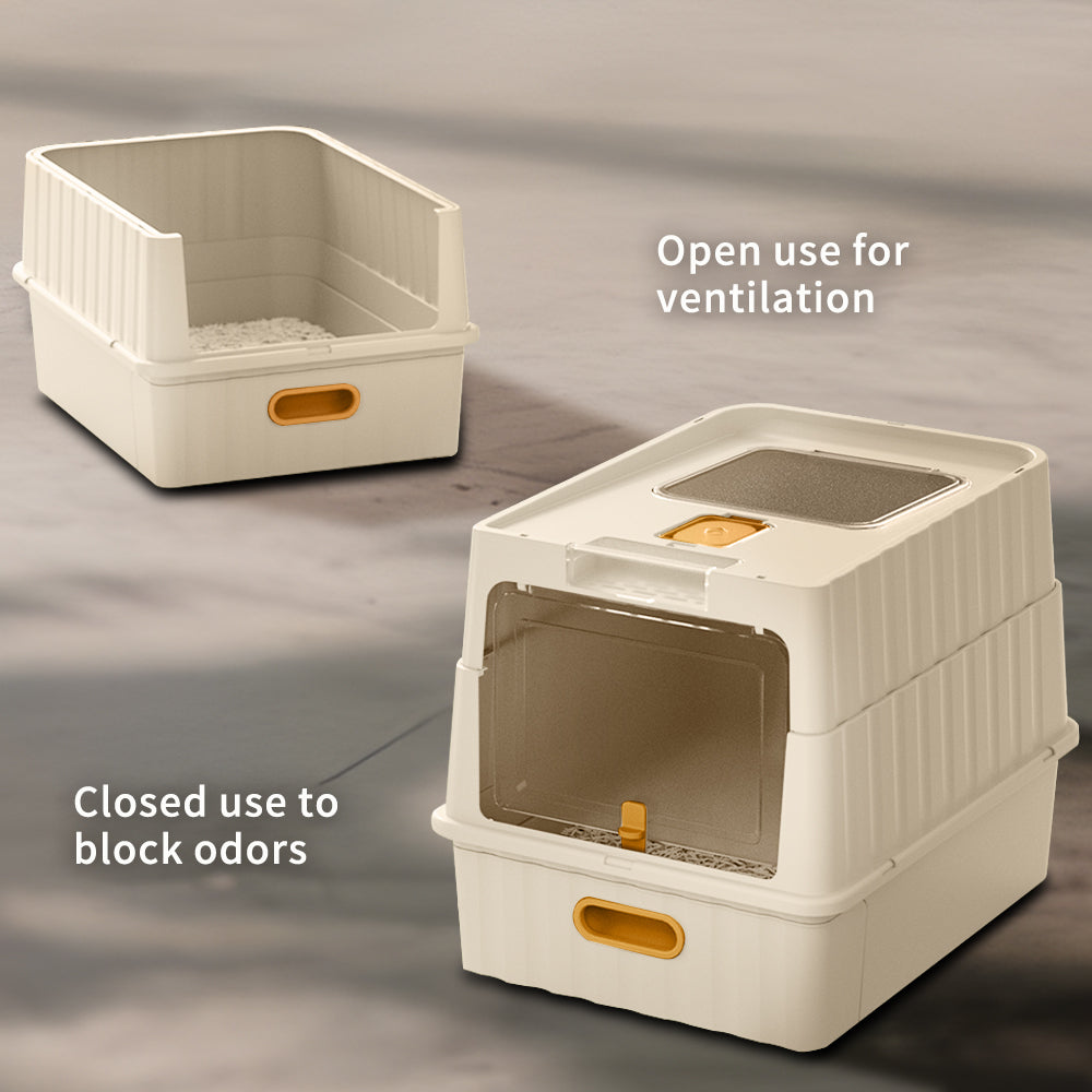 Convertible Enclosed Cat Litter Box with Pull-Out Drawer, Front Door, Top Vent Panel & Litter Scoop, White, 19.69" x 13.78" x 13.78"