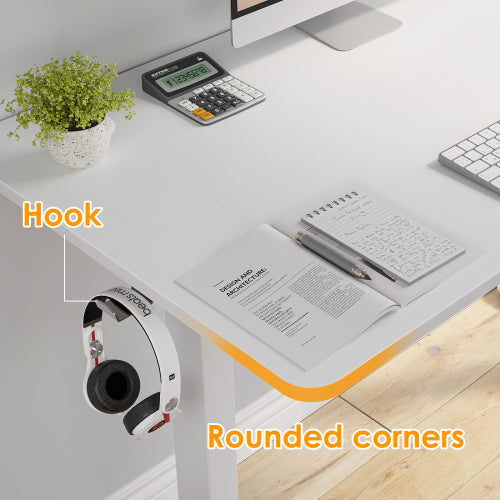 AEELLEEA Electric Standing Desk, 48 x 24 in Height Adjustable Sit-Stand Desk with Memory Presets and Headphone Hook, White