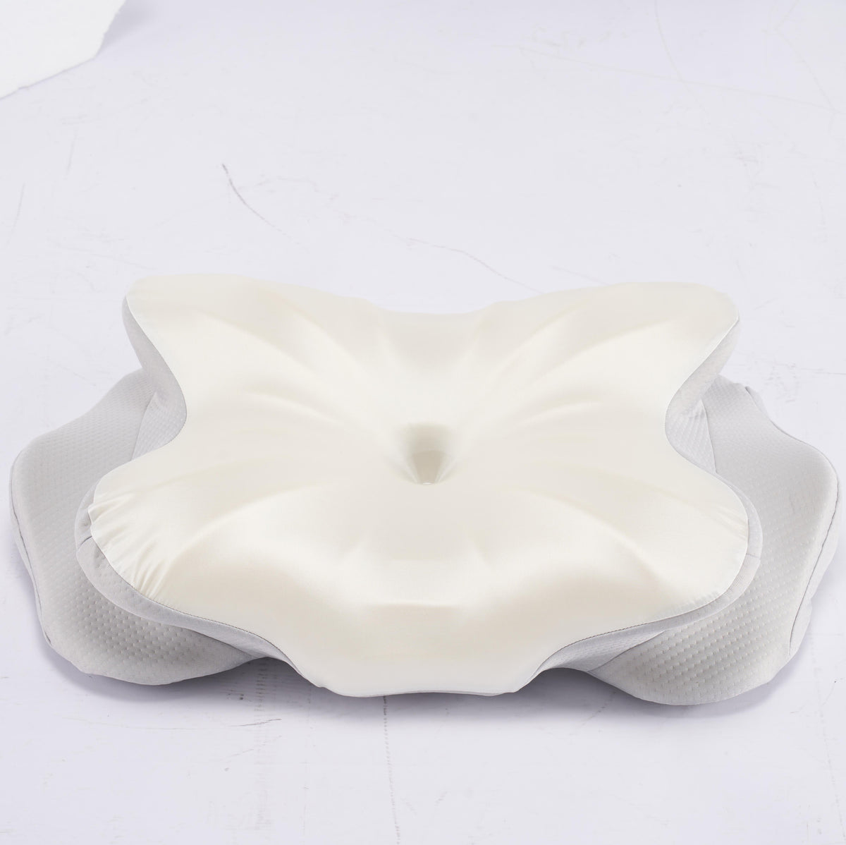 Aeelleea White & Light Gray Contour Memory Foam Pillow Cervical Support Neck Pain Relief