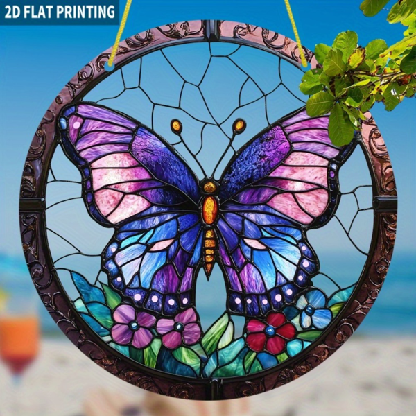 AEELLEEA Stained Glass Butterfly Suncatcher Window Hanging Decor, 7.87" Acrylic Butterfly Sun Catcher for Window Garden Home Decor, Butterfly Gifts for Women