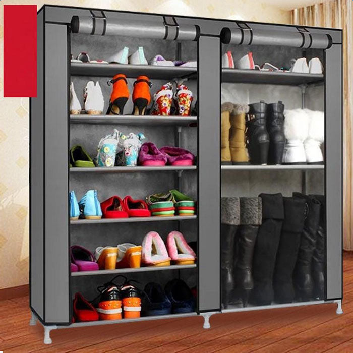 AEELLEEA- Double Row 9 Lattices Shoe Rack, Freestanding Shoe Storage Organizer, Gray Alloy Plastic Shoe Shelf for Entryway Closet