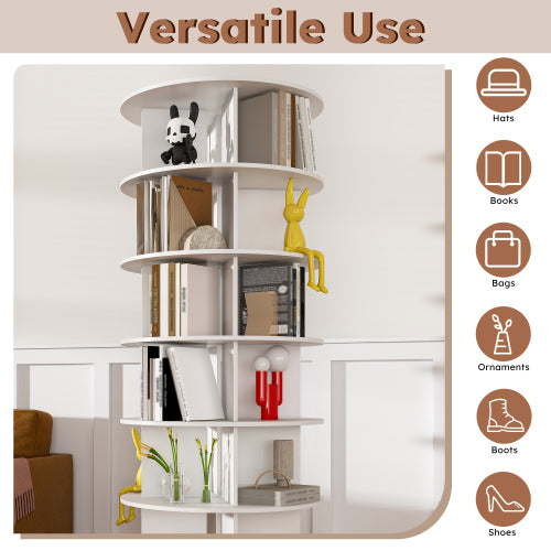 AEELLEEA 6-Tier 360° Rotating Shoe Rack Tower, Freestanding Spinning Shoe Organizer, Holds 30 Pairs, High Bottom for Long Boots, White