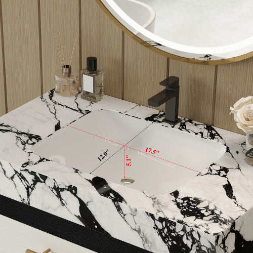Black White Bathroom Vanity with Sink, Freestanding 3-Drawer Storage Cabinet with Marble Top Gold Legs, Modern Lavatory Console for Bathroom