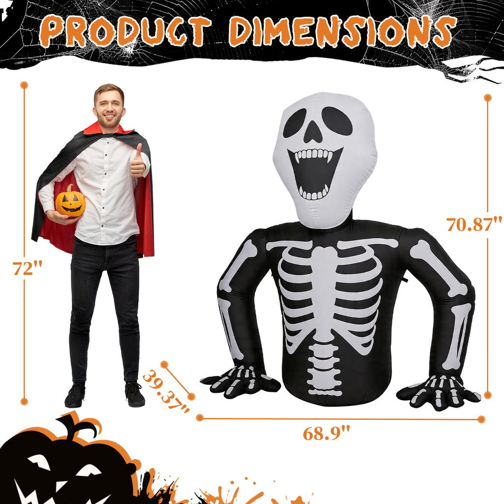 AEELLEEA-6 FT Half Body Skeleton Halloween Inflatable Decoration with 3 Built-in LED Lights