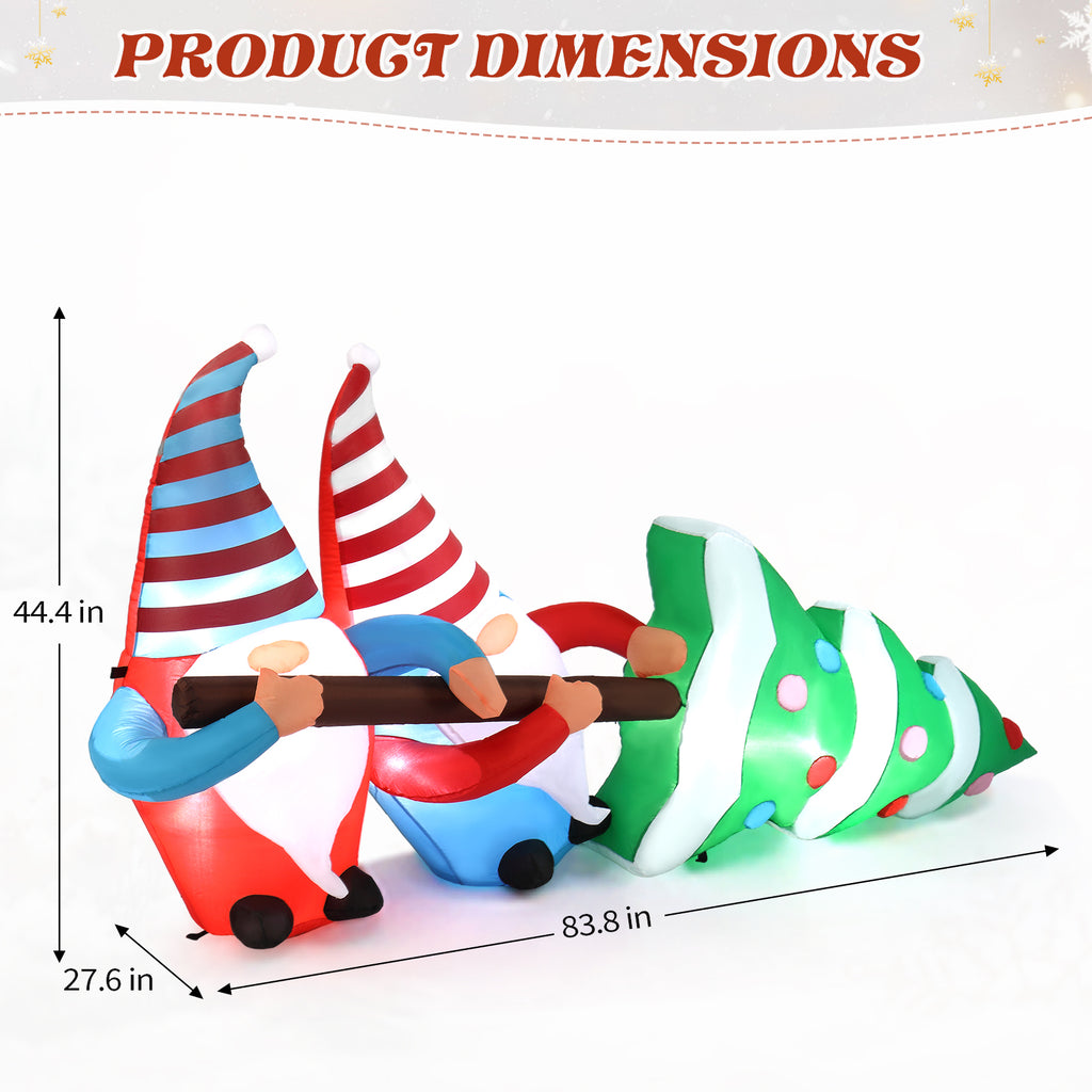 AEELLEEA-Christmas Inflatable Decoration, Two Cute Gnomes Pulling Christmas Tree with LED Lights