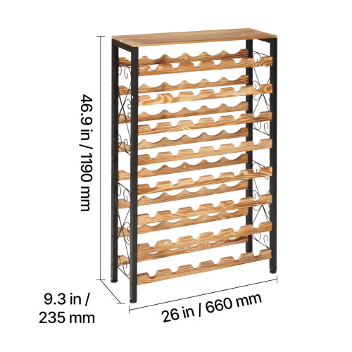 48 Bottle Wine Rack, 8 Tier Freestanding Wine Storage Cabinet with Wood Top, Black Metal Floor Standing Wine Rack