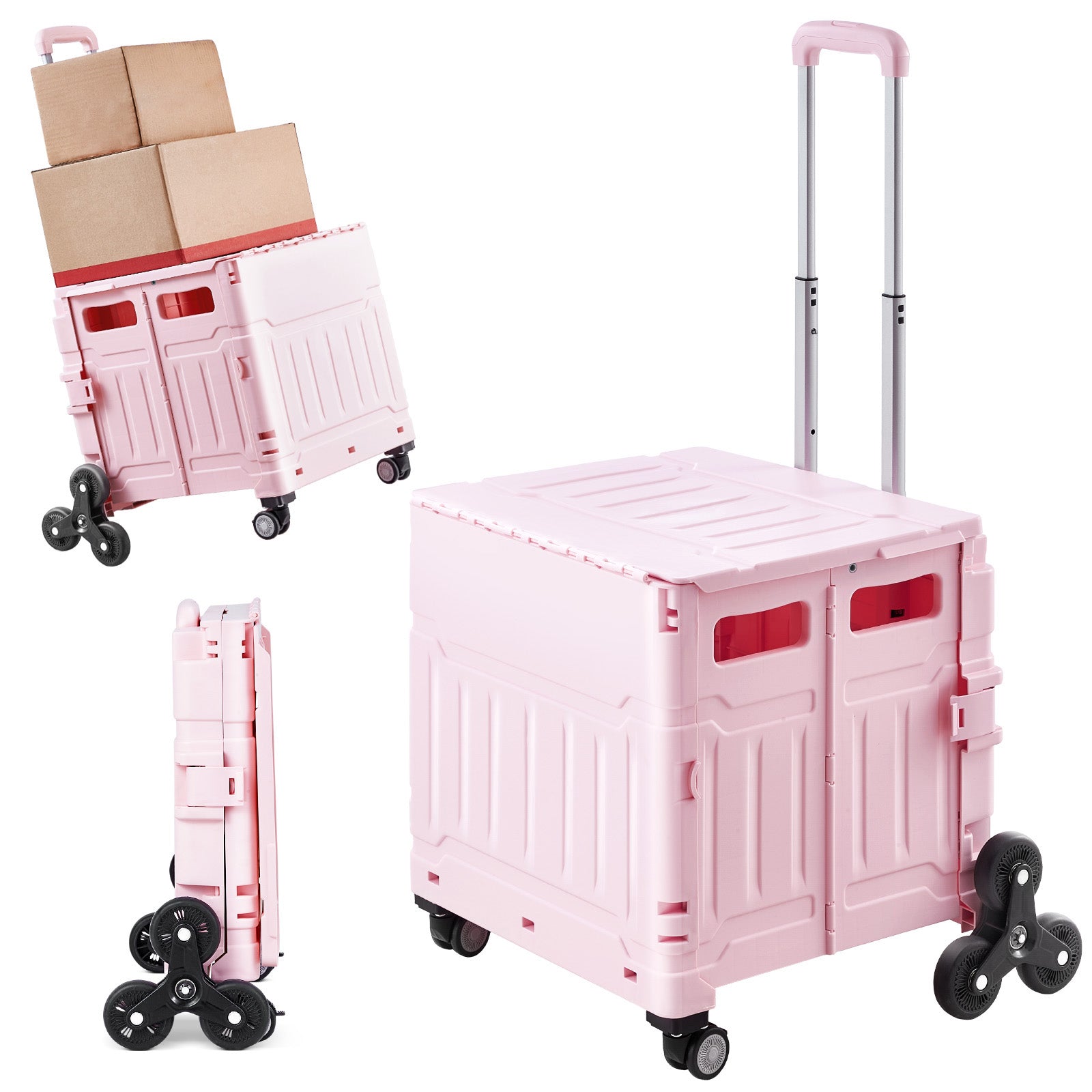 65L Foldable Stair Climbing Shopping Cart, Collapsible Rolling Crate with Wheels, Heavy Duty Grocery Cart for Shopping & Groceries