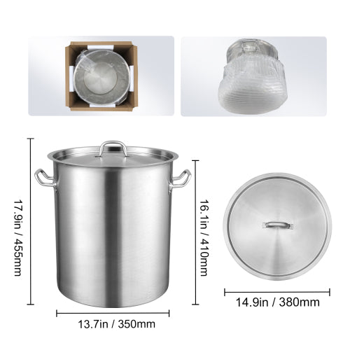 42 Quart Stainless Steel Stock Pot, Large Heavy Duty Soup Pot with Lid and Handles, Commercial Grade Cookware