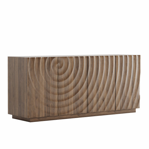 AEELLEEA 59" Modern Walnut Sideboard Buffet Cabinet with 4 Doors, Wave Pattern Storage Cabinet for Dining Room and Living Room