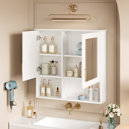 AEELLEEA 30" Bathroom Medicine Cabinet with Mirror, Wall Mounted Storage Cabinet with 2 Doors, Adjustable Shelves and Open Storage, White