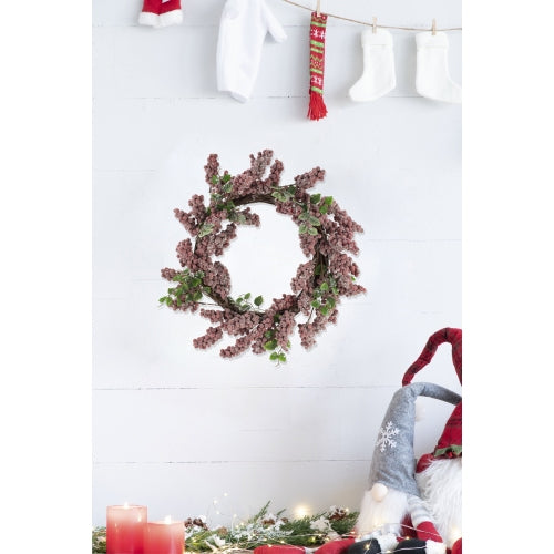 AEELLEEA 18" Artificial Frosted Berry Christmas Wreath, Grapevine Winter Front Door Wall Holiday Decor