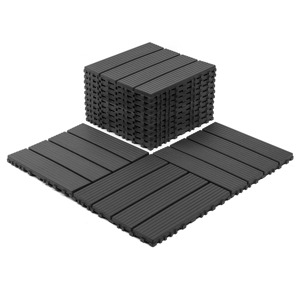AEELLEEA 44 Pack Interlocking Plastic Deck Tiles, 12"×12" PP Patio Floor Tiles, Non-Slip Drainable Outdoor Flooring for Balcony, Poolside, Backyard