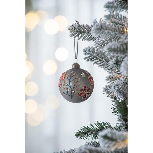 Christmas Ornament, Embroidered Holiday Ball with Floral Design, Hanging Tree Decoration for Christmas Tree，6-piece set