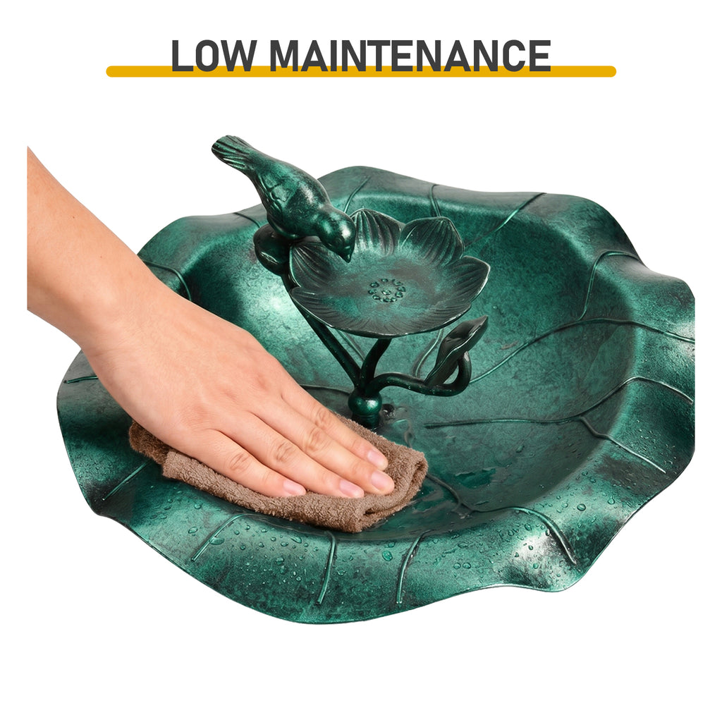 Dark Green Resin Bird Bath, Freestanding Lotus Style Bird Feeder Basin for Garden Yard Outdoor Decor