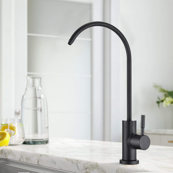 AEELLEEA Drinking Water Faucet, Matte Black Gooseneck RO Water Filter Faucet, 360° Swivel Spout, Single Handle, Stainless Steel
