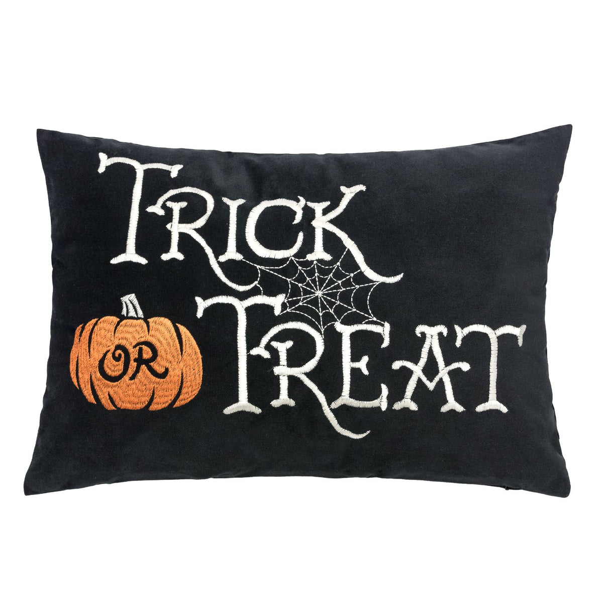 AEELLEEA 12x18 Inch Halloween Throw Pillow, Trick or Treat Pumpkin Spider Web Embroidered Lumbar Cushion with Zipper for Sofa Home Holiday Decor