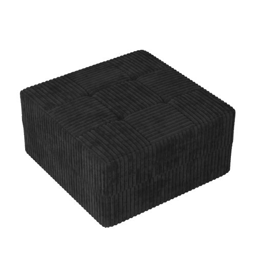 AEELLEEA Black Square Upholstered Ottoman, Ribbed Corduroy-Style Footrest, Modern Accent Furniture