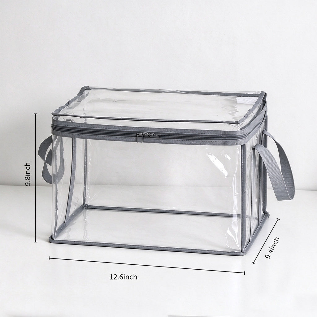 4 Pack Stackable Foldable Transparent Storage Box with Zipper Lid & Handles, Home Office Closet Organizer for Clothes Books File