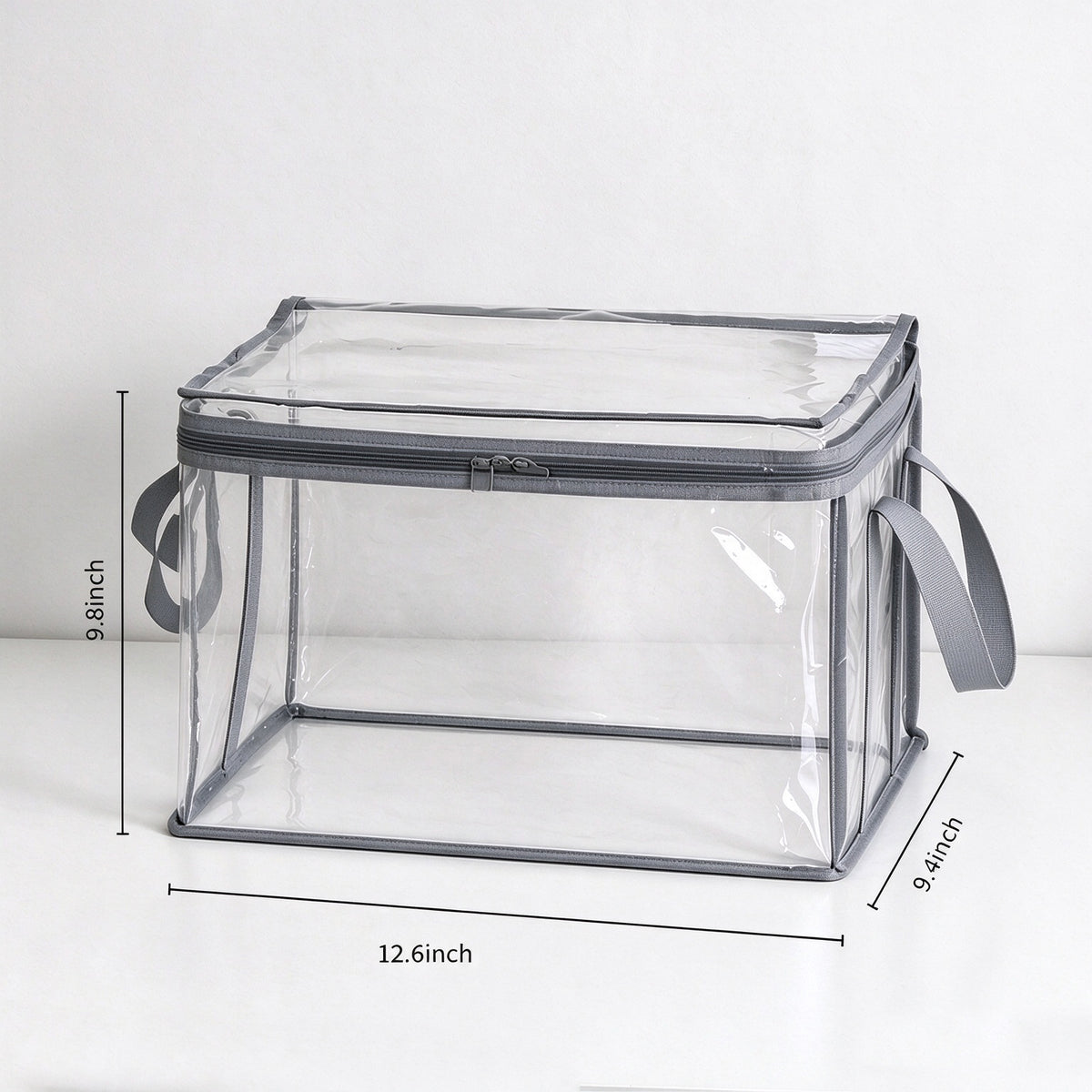 2 Pack Stackable Foldable Transparent Storage Box with Zipper Lid & Handles, Home Office Closet Organizer for Clothes Books File