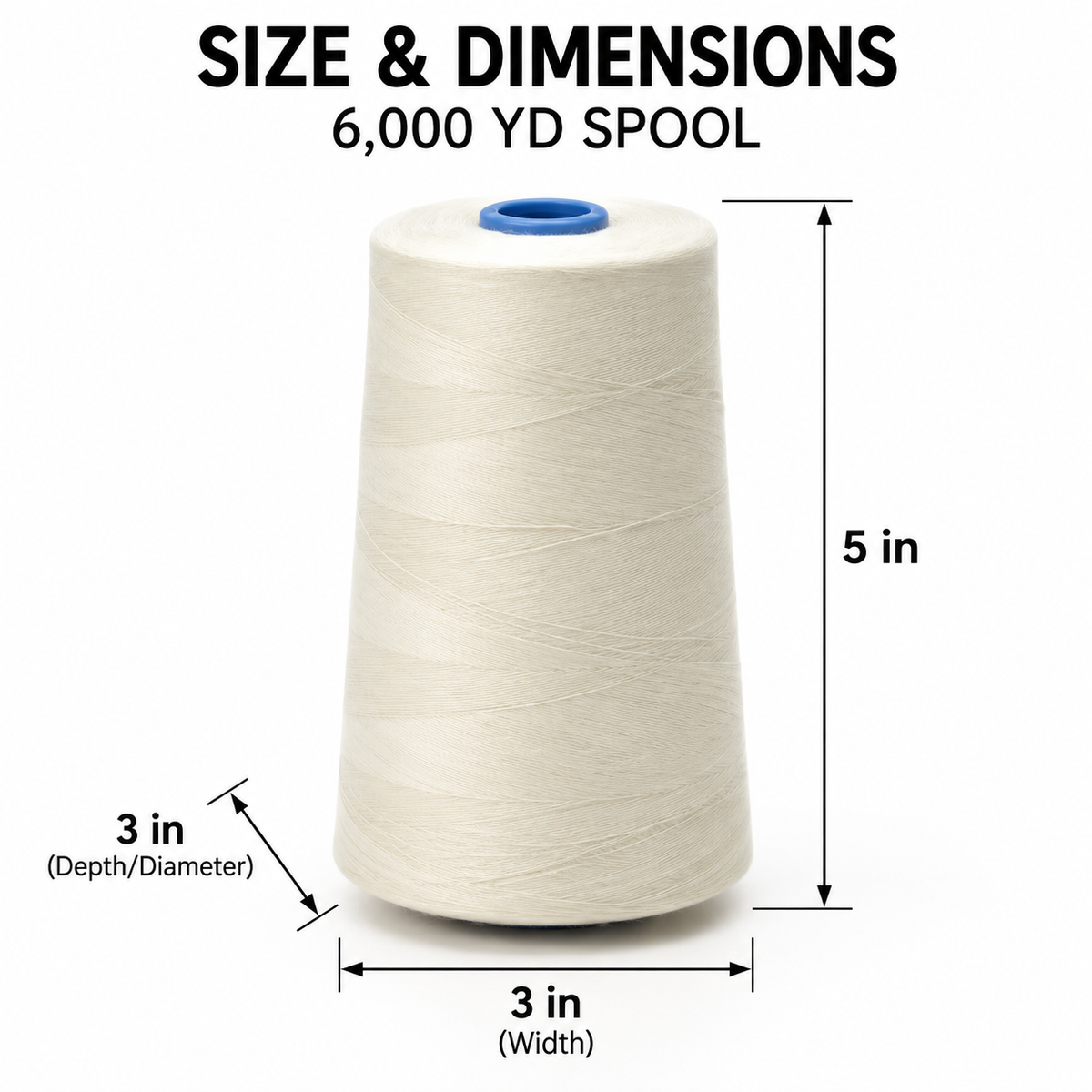6000 Yards Polyester Sewing Thread Cone Spool, Bamboo Color, 3 x 5 in, for Sewing Machines and Craft Projects