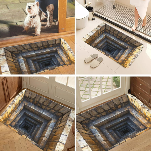 AEELLEEA 3D Optical Illusion Door Mat, Non-Slip Absorbent Indoor Entryway Rug, Stone Pit Design