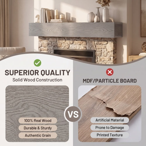 AEELLEEA 48-Inch Solid Wood Floating Fireplace Mantel Shelf, Gray, 9 x 6 Inches, 50 lb Capacity