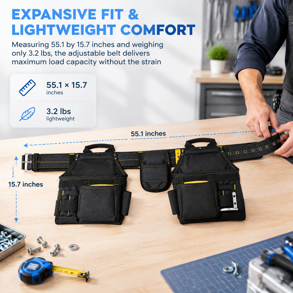 AEELLEEA-20-Pocket Heavy Duty Tool Belt, Adjustable Waist Tool Organizer with Hammer Holder