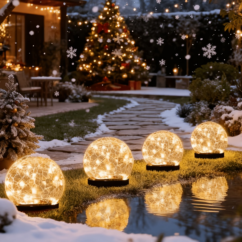 4 Pack Small Solar Globe Lights Outdoor Waterproof‑Solar Balls‑Solar Garden Lights‑Orbs for Outside Cracked Glass Ball for Lawn Patio Yard Backyard Decorations