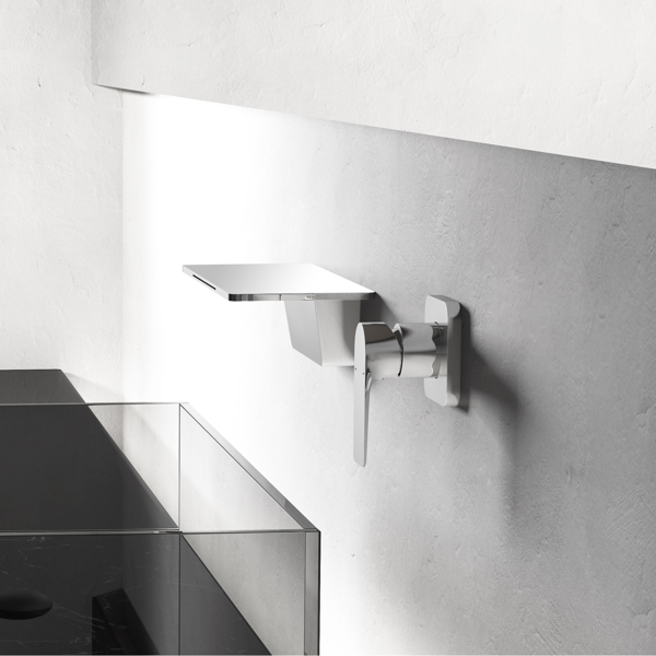 AEELLEEA Wall Mount Waterfall Bathroom Faucet, Modern Single Handle 2-Piece Sink Faucet Set with Wide Spout, Chrome Finish