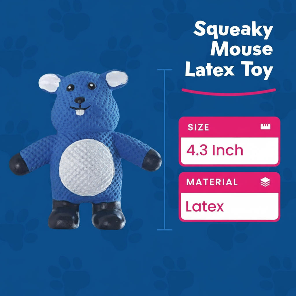 My Pet & Me - Squeaky Dog Toys for Light to Moderate Chewers - Fun Latex Toys for Puppies, Teething, and Gentle Play - Interactive Fetch and Chew Toy with Squeaker (Blue Mouse, 4.3 Inch)
