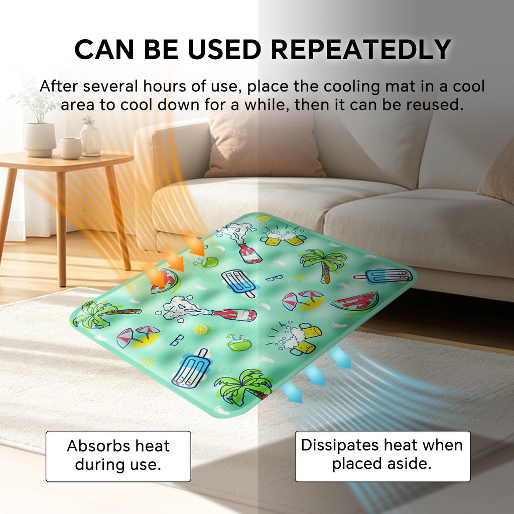 Water-Fill Pet Cooling Mat for Cats & Dogs, Reusable Washable Summer Cooling Pad, Green, 35.43" x 23.62"