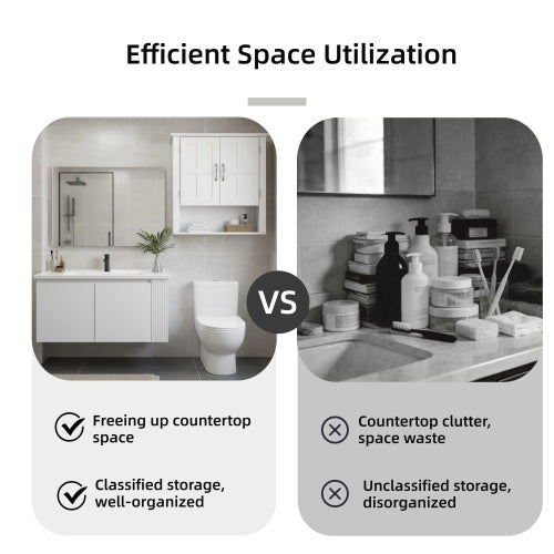 Wall Mounted Cabinet, White Storage Cabinet with Adjustable Shelves and Silver Handle, Bathroom Kitchen Organizer