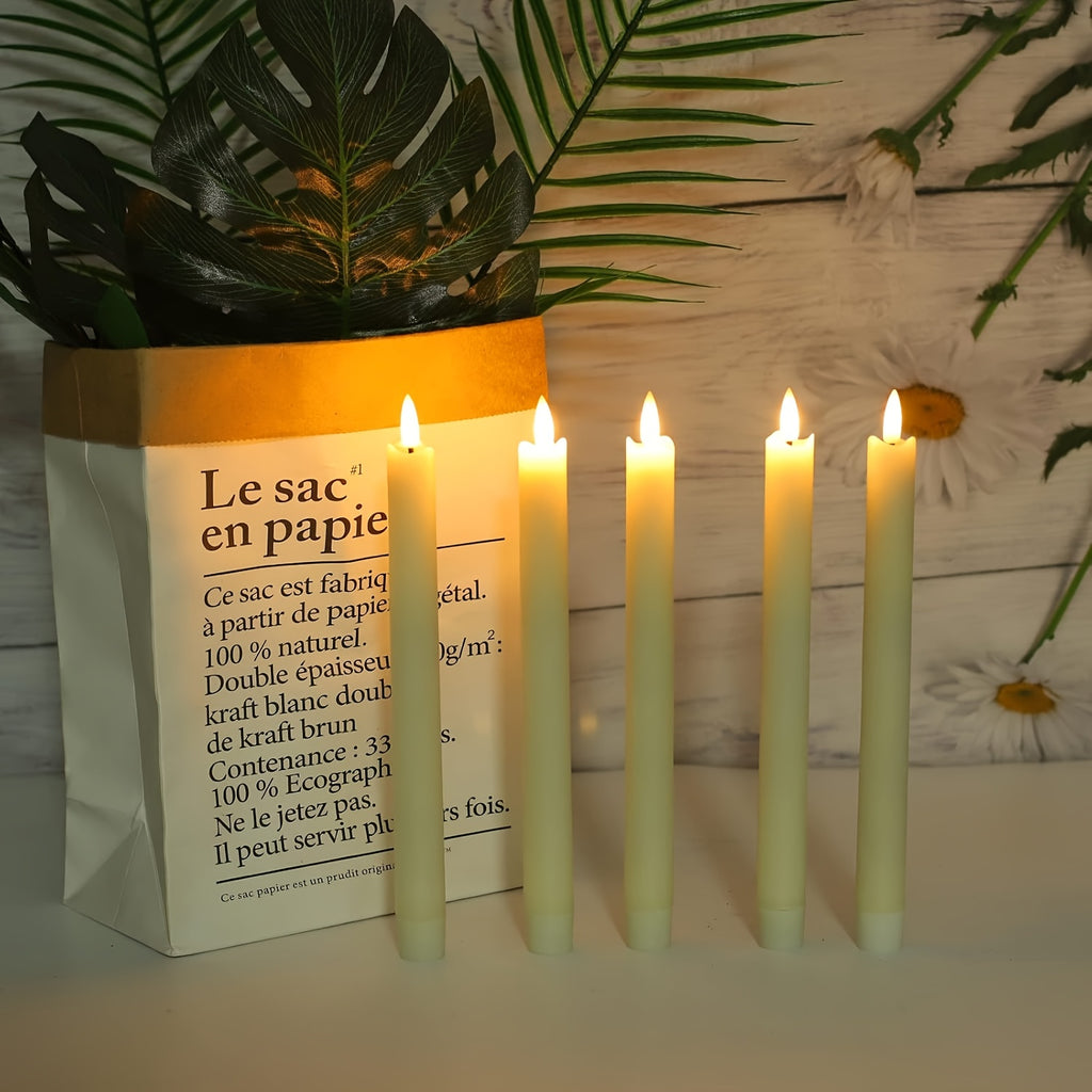 AEELLEEA 10-Pack Ivory Pillar Candles - Flameless LED Warm Light - Romantic Valentine's Day Decor for Date Night, Christmas, Mantel & Dinner Party