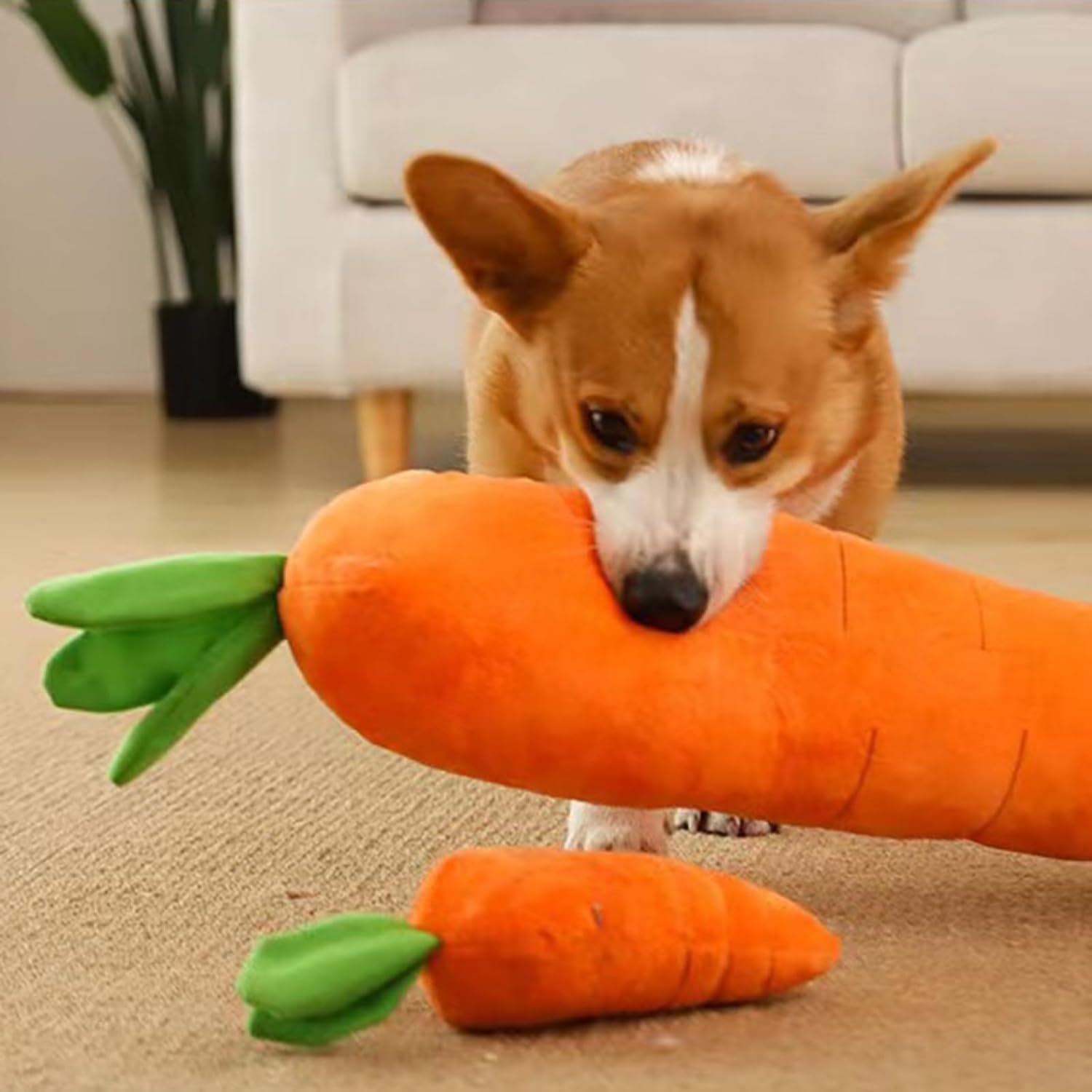 Best Pet Supplies Crinkle Dog Toy for Small, Medium, and Large Breeds, Cute Carrot with Soft Squeaker, Carrot Shape Pet Plush Toy with Sound, Bite-Resistant Soft Comfortable Dog Toys, Decorations