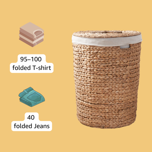 AEELLEEA 18 x 23 Inch Round Water Hyacinth Laundry Hamper with Lid & Removable Liner, Woven Storage Basket for Bedroom