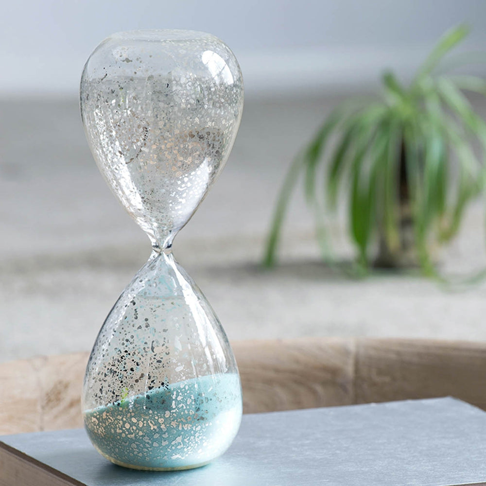 3.9" x 10" Decorative 45-Minute Hourglass with Clear Embossed Rose & Black Sand, Decorative Tabletop Ornament