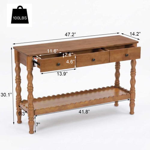 AEELLEEA 47.2" Farmhouse Console Table with 3 Drawers, Rustic Wood Entryway Table with Storage Shelf, Brown