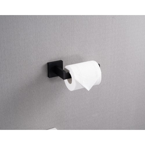 AEELLEEA 5-Piece Matte Black Bathroom Hardware Set, 23.82" Towel Bar Towel Ring Toilet Paper Holder 2 Robe Hooks Wall Mount Kit