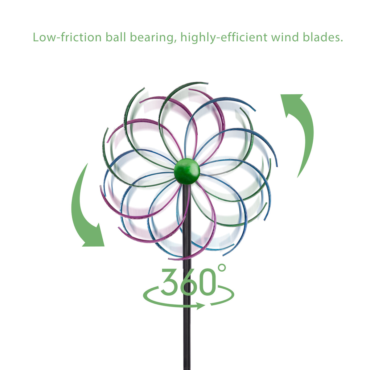 Double Wheel Rainbow Windmill Green Purple Blue, Outdoor Garden Yard Decor Pinwheel Kids Toy with Ground Stake