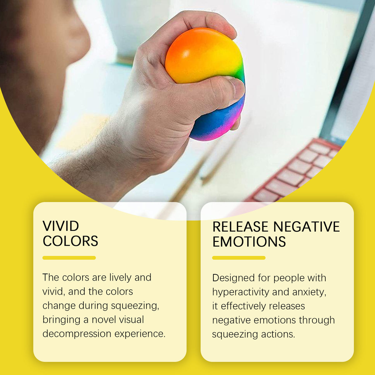 Rainbow Squeeze Ball Stress Relief Fidget Toy, Color Changing Soft TPR Sensory Ball for Kids, Teens & Adults,