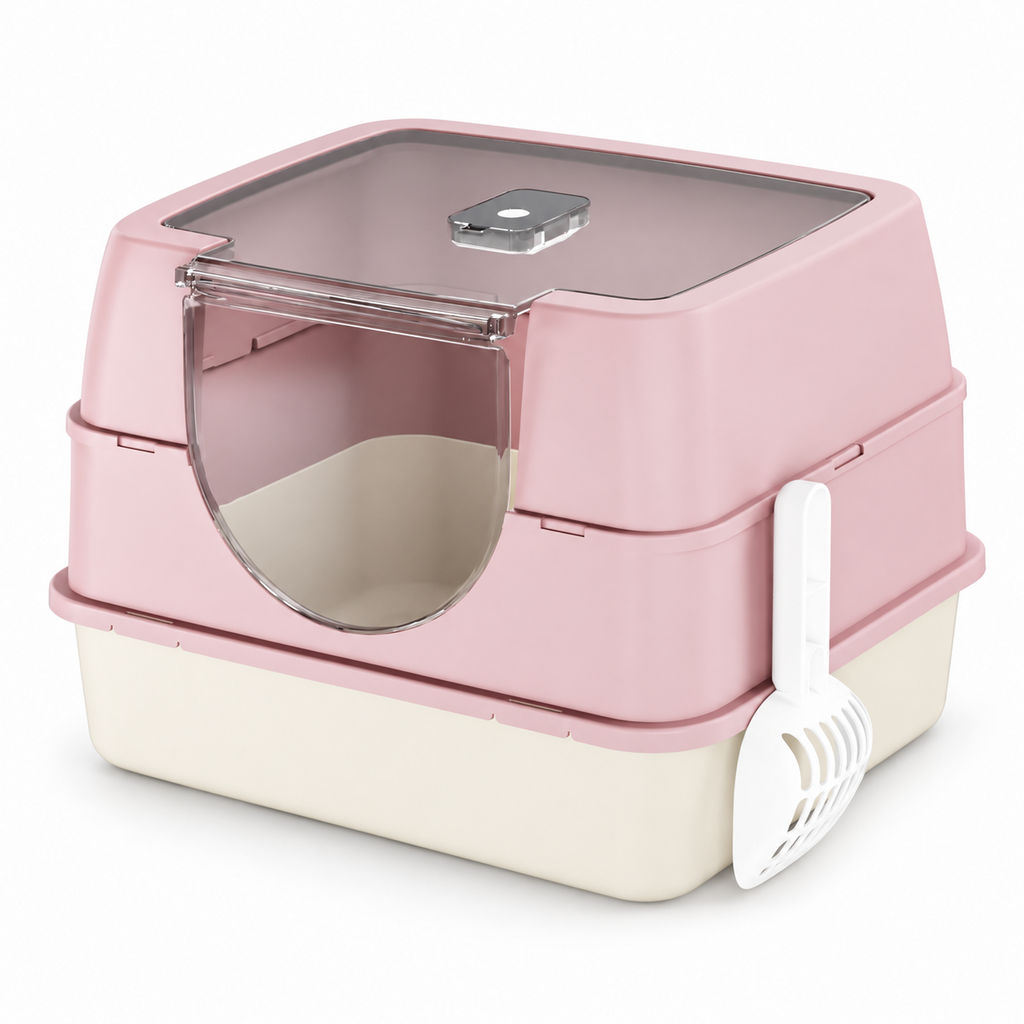 Fully Enclosed Hooded Cat Litter Box with Flip Top Lid, Odor Control Large Kitty Litter Pan with Scoop for Indoor Cats