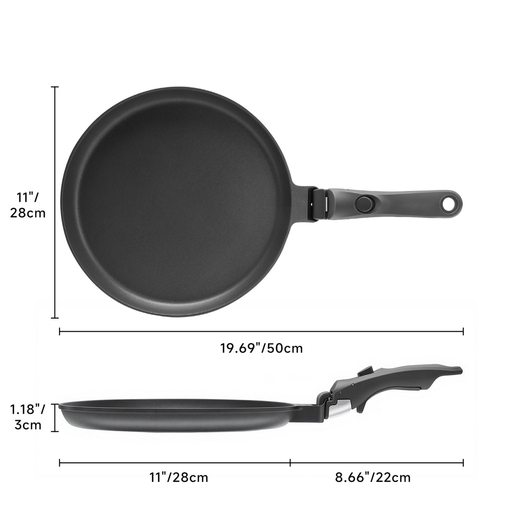 11 Inch Nonstick Crepe Pan with Detachable Handle, Titanium Pancake Pan, Flat Tawa Dosa Tortilla Pan, Induction Compatible, Oven Safe, Dishwasher Safe, PTFE & PFOA Free