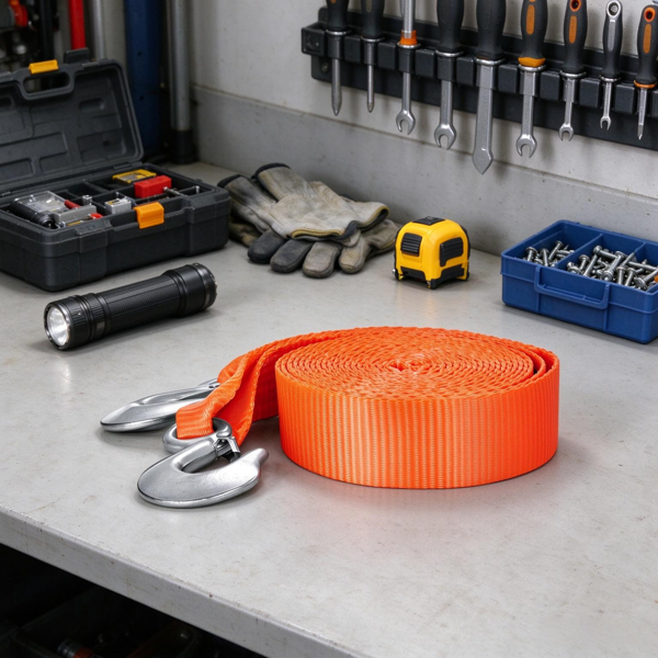 Tow Strap 2x20 Ft with Safety Hooks, 17000 lbs Recovery Rope for Truck SUV and Roadside Rescue, Orange Recovery Strap